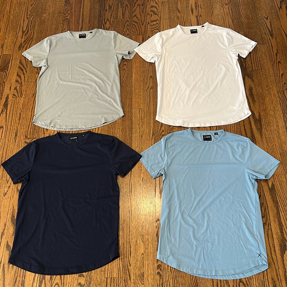 4 Cuts Clothings Blue Gray White Short Sleeve Tee Shirts M